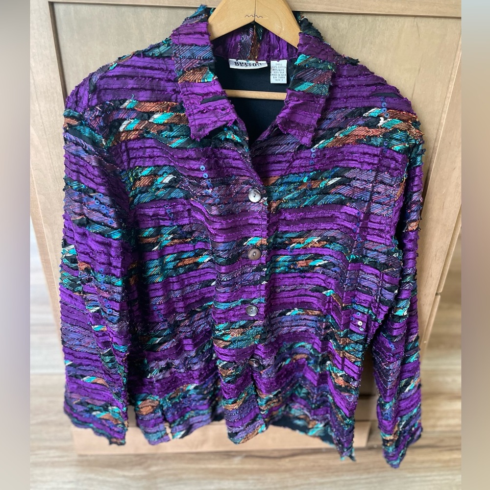 Vintage Chicos Design Women’s Silk Jacket Size 1 ( medium), Artsy, Art to Wear